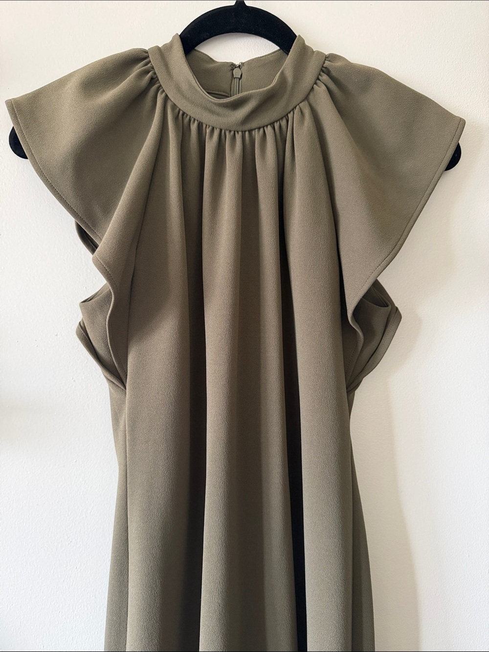 Calvin Klein|Chic Elegant Sleeveless Olive High-Neck Flutter Dress|Size 4|EUC - Picture 3 of 11